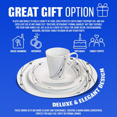 16pc Dinner Set Bowl Plate Mug Soup Side Porcelain Cup Gift Kitchen Service New - 5
