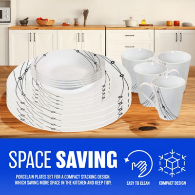 16pc Dinner Set Bowl Plate Mug Soup Side Porcelain Cup Gift Kitchen Service New - 7