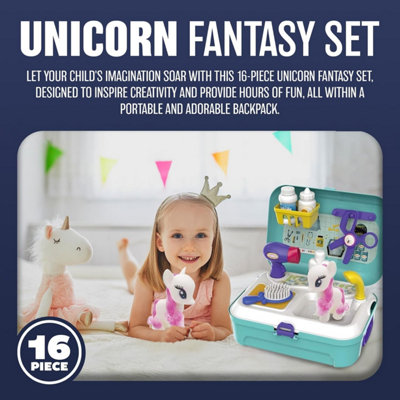 16Pc Girls Unicorn Fantasy Toy Set Backpack Role Play Kit Childrens Kids Xmas - 4