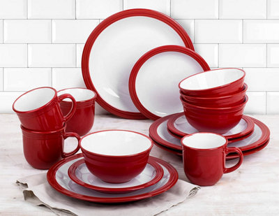 16pc Red White Bistro Dinnerware Set 4X Dinner Plates 4X Side