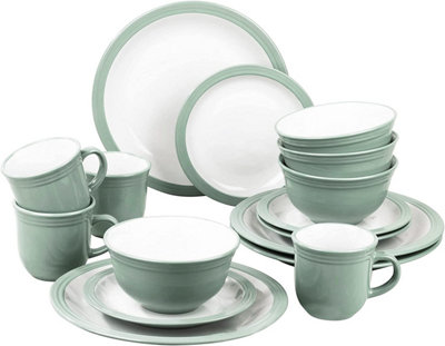 16pc Sage White Bistro Dinnerware Set 4X Dinner Plates 4X Side Plates 4X Deep Bowls 4X Mugs DIY at B Q