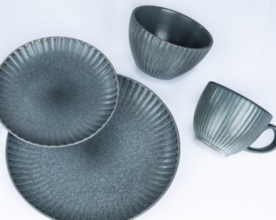 Elanze Designs Reactive Glaze Set Da 16 Pezzi: Servizio Da Tavola In Gres Ceramico, Blu Cobalto