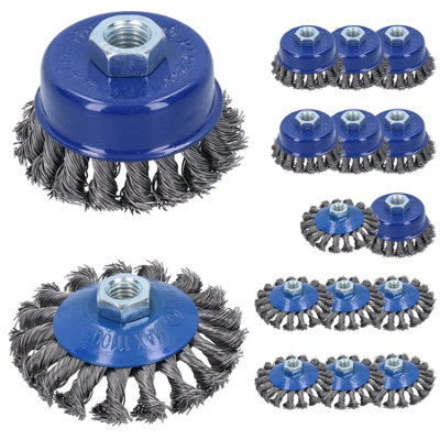 16pc Twist Knot Cup and Flat Bevel Brushes Rust Paint Removal for 4-1/2 ...