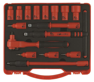 16pc VDE Socket Set 3/8Dr Hand Tool 8,10,12,13,14,17,19,22mm - Trident