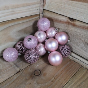 16pcs 6cm Assorted Shatterproof Baubles Christmas Decoration in Pink