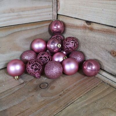 16pcs 6cm Assorted Shatterproof Baubles Christmas Decoration in Rose Pink Price Comparisons | Compare The Build