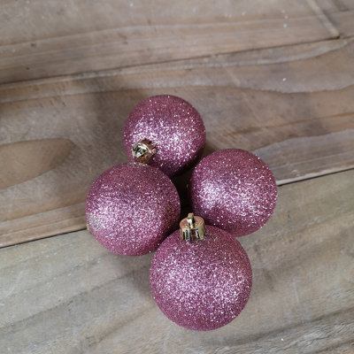 16pcs 6cm Assorted Shatterproof Baubles Christmas Decoration in Rose Pink - 3