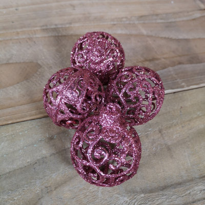 16pcs 6cm Assorted Shatterproof Baubles Christmas Decoration in Rose Pink - 4