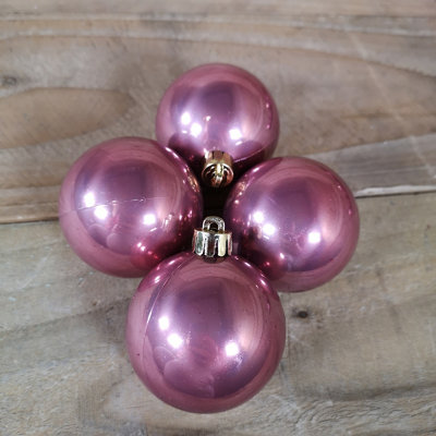 16pcs 6cm Assorted Shatterproof Baubles Christmas Decoration in Rose Pink - 5