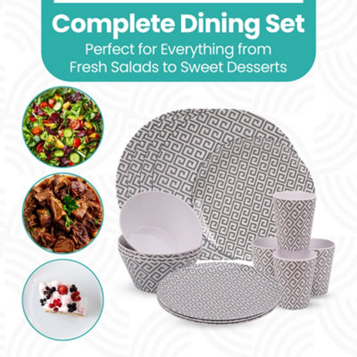 16pcs Melamine Dinnerware Set, Geometric Design