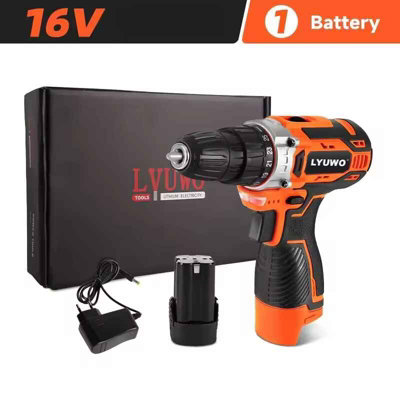 16V Cordless Drill 40Nm Electric Screwdriver 2-Speed Keyless Chuck ...