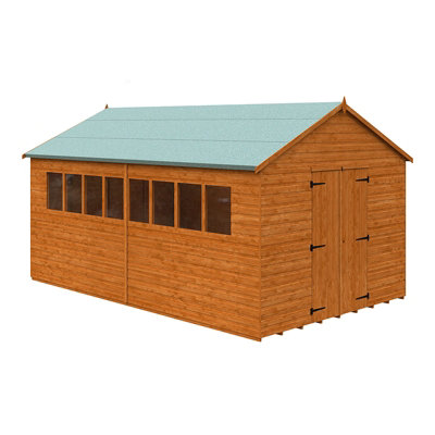16x10 Xl Workshop 12mm Shed - L475 x W295 x H268.5 cm - Solid Wood/Softwood/Pine - Burnt Orange