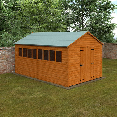 16x10 Xl Workshop 12mm Shed - L475 x W295 x H268.5 cm - Solid Wood/Softwood/Pine - Burnt Orange - 3