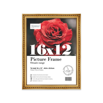 16x12 Gold Ornate Picture Frame (40.6 x 30.5cm) Poster, Photo, Artwork, Gallery Wall or Print