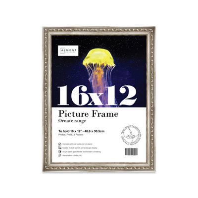 16x12 Silver Ornate Picture Frame (40.6 x 30.5cm) Poster, Photo, Artwork, Gallery Wall or Print