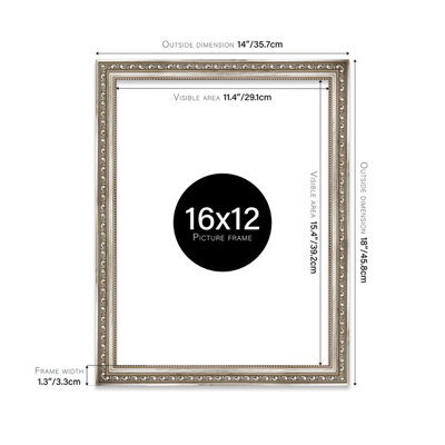 16x12 Silver Ornate Picture Frame (40.6 x 30.5cm) Poster, Photo, Artwork, Gallery Wall or Print
