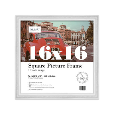 16x16 White Ornate Picture Frame (40.6 x 40.6cm) Poster, Photo, Artwork, Gallery Wall or Print
