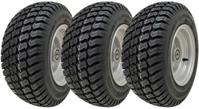 16x6.50-8 Grass Lawnmower Wheel 4ply P332 Tyre Steel Rim 25mm Bearing (Set of 3)