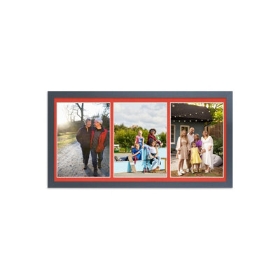 16X8 Black Sleek Multi Photo Frame with Poppy Red Mount - Holds 3 ...