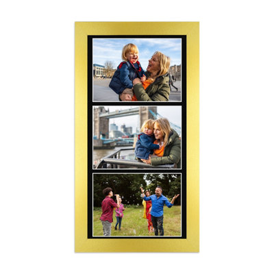 16X8 Gold Modern Multi Photo Frame with Black Mount - Holds 3 Apertures ...