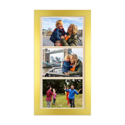 16X8 Gold Modern Multi Photo Frame with Ivory Mount - Holds 3 Apertures ...