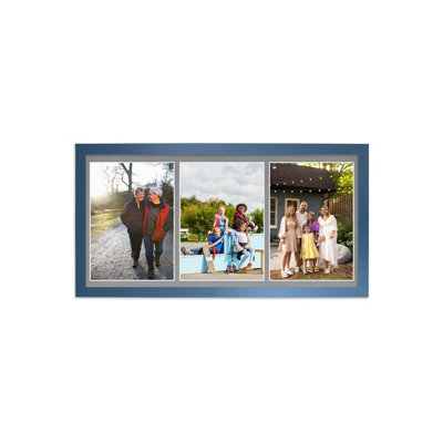 16X8 Gold Sleek Multi Photo Frame with Mid Grey Mount - Holds 3 ...