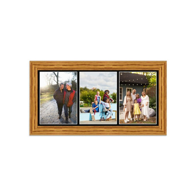 16X8 Oak Classic Multi Photo Frame with Black Mount - Holds 3 Apertures ...