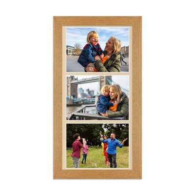 16X8 Oak Modern Multi Photo Frame with Ivory Mount - Holds 3 Apertures ...