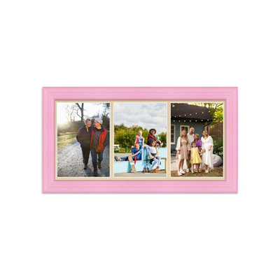 16X8 Pastel Pink Classic Multi Photo Frame with Ivory Mount - Holds 3 ...