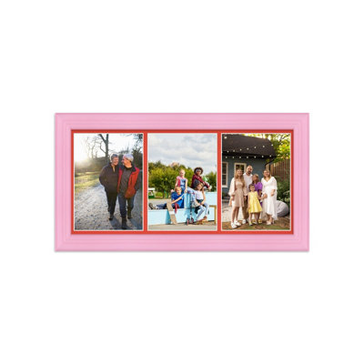 16X8 Pastel Pink Classic Multi Photo Frame with Poppy Red Mount - Holds ...