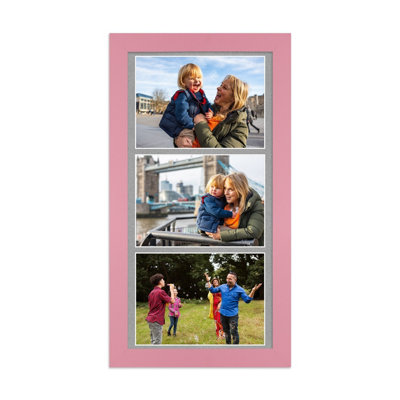 16X8 Pastel Pink Modern Multi Photo Frame with Silver Mount - Holds 3 ...