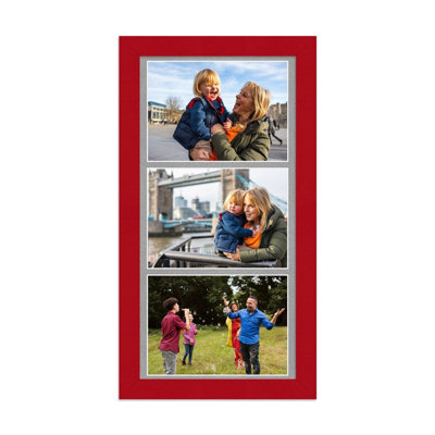 16X8 Red Modern Multi Photo Frame with Silver Mount - Holds 3 Apertures ...