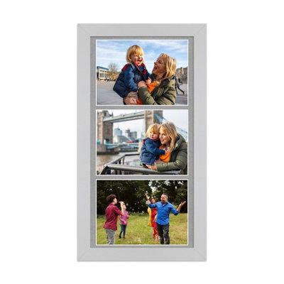 16X8 Silver Modern Multi Photo Frame with Silver Mount - Holds 3 ...