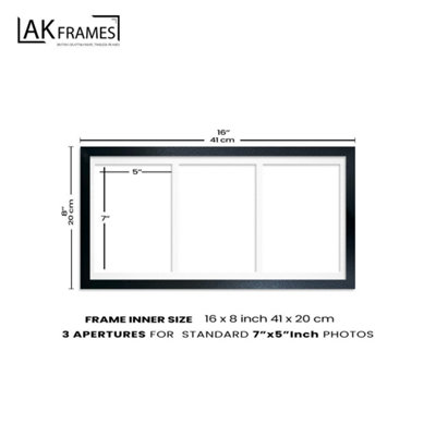 16X8 Walnut Sleek Multi Photo Frame with Pompadour Mount - Holds 3 ...