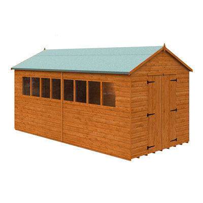 16x8 Xl Workshop 12mm Shed - L475 x W235 x H254.5 cm - Solid Wood/Softwood/Pine - Burnt Orange