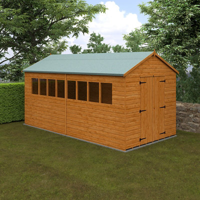 16x8 Xl Workshop 12mm Shed - L475 x W235 x H254.5 cm - Solid Wood/Softwood/Pine - Burnt Orange - 3