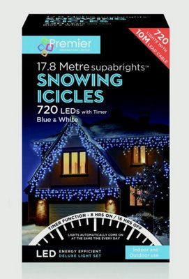 17.8m (720 LED) Premier Outdoor LED Icicle Christmas TIMER Lights - Blue & White