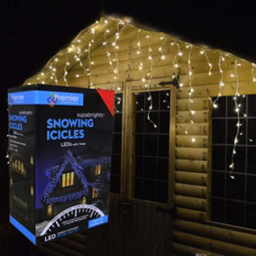 17.8m (720 LED) Premier Outdoor LED Icicle Christmas TIMER Lights - Warm White