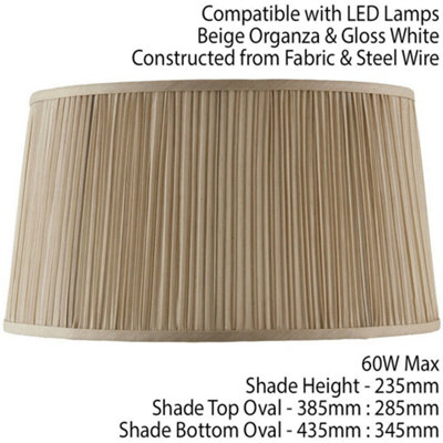 17" Luxury Oval Straight Sided Lamp Shade Beige Pleated Organza Modern Elegant