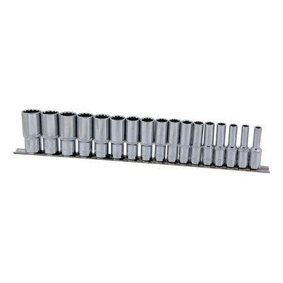 17 Piece deep socket set with holding rail 3/8" DRIVE 12 Point