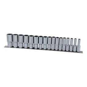 17 Piece deep socket set with holding rail - 3/8" DRIVE 12 Point Sockets CT0874