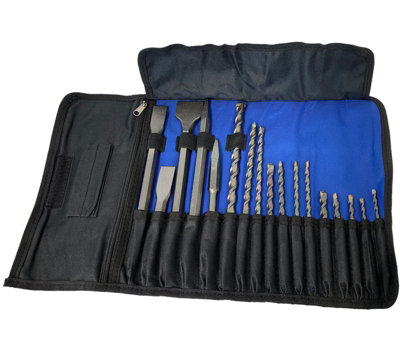 17 Piece SDS Plus Drill Bit Set Bullet Cold Flat Chisel Set Tool Roll Fit Makita - 8