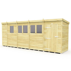 17 x 4 Feet Pent Security Shed - Double Door - Wood - L118 x W492 x H201 cm