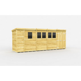 17 x 4 Feet Pent Shed - Double Door With Windows - Wood - L118 x W492 x H201 cm