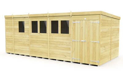 17 x 8 Feet Pent Shed - Double Door With Windows - Wood - L231 x W492 x H201 cm