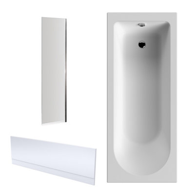 1700 x 700mm Round Bathtub, Front Panel and Bath Screen - Chrome Profile
