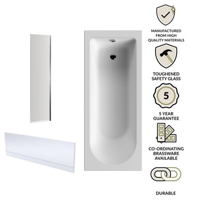 1700 x 700mm Round Bathtub, Front Panel and Bath Screen - Chrome Profile