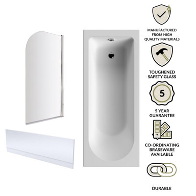 1700 x 700mm Shower Bath Bundle Single End Round Tub - 4