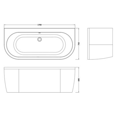 1700 x 750 Curved Back To Wall Bath & Panel