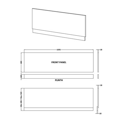 1700mm Bath MFC Front Panel & Plinth - Woodgrain Charcoal Black